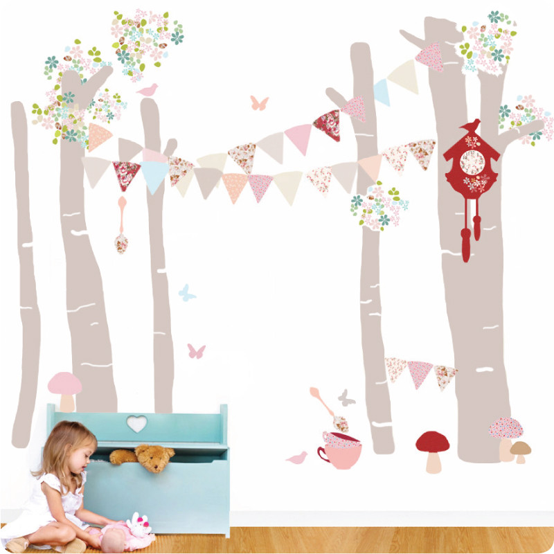 5 magical forest scene - leafy dreams nursery decals, removable kids