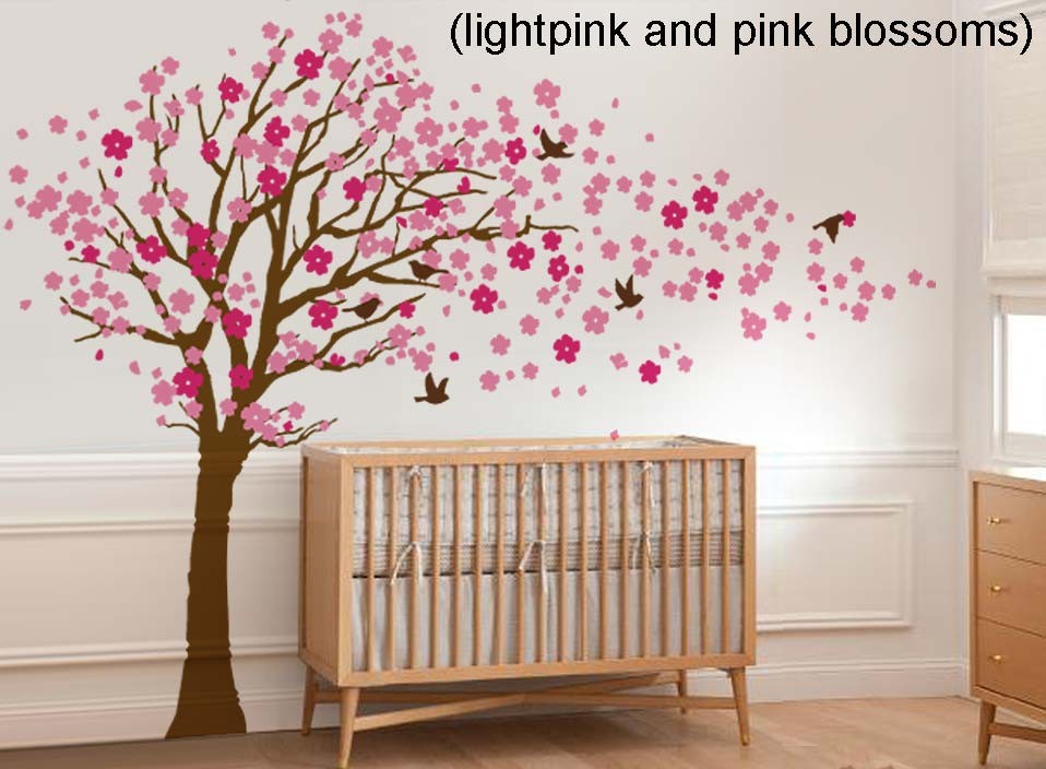 Cherry Blossom Tree With Birds Wall Decal Sticker Leafy Cherry Blossom Tree With Birds Wall Decal Sticker