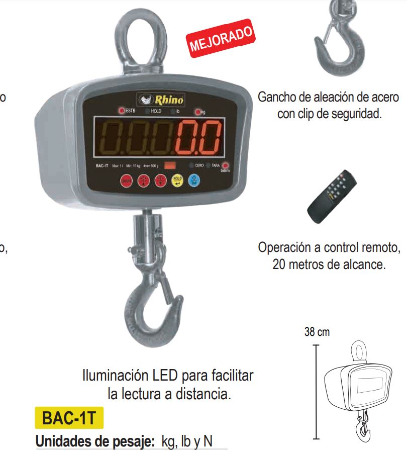 BASCULA COLGANTE ELECTRONICA, CAPACIDAD 1000Kg.  / 500g.
