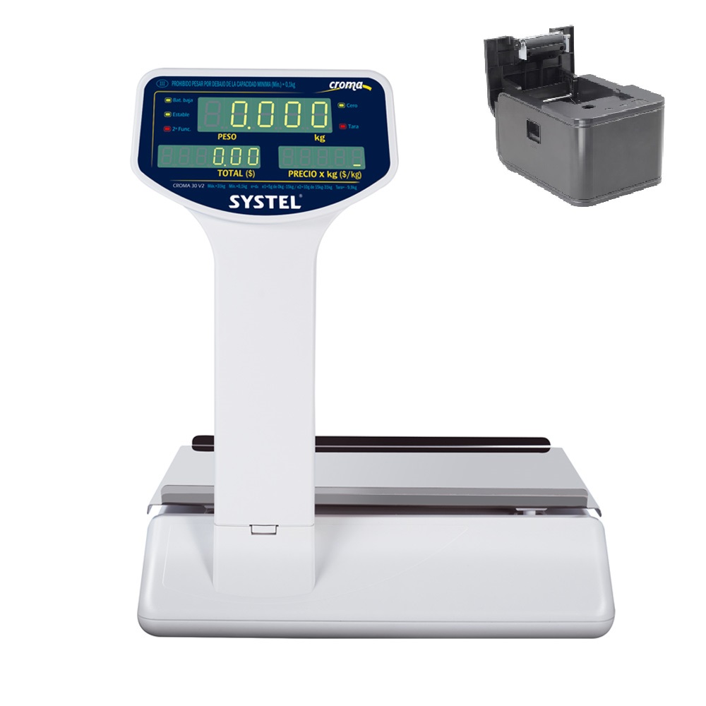 BASCULA CON TORRETA Y FUNCION DE CAJA REGISTRADORA  31Kg / 5g IMPRESOR EXTERNO PARA TICKET DE COMPRA