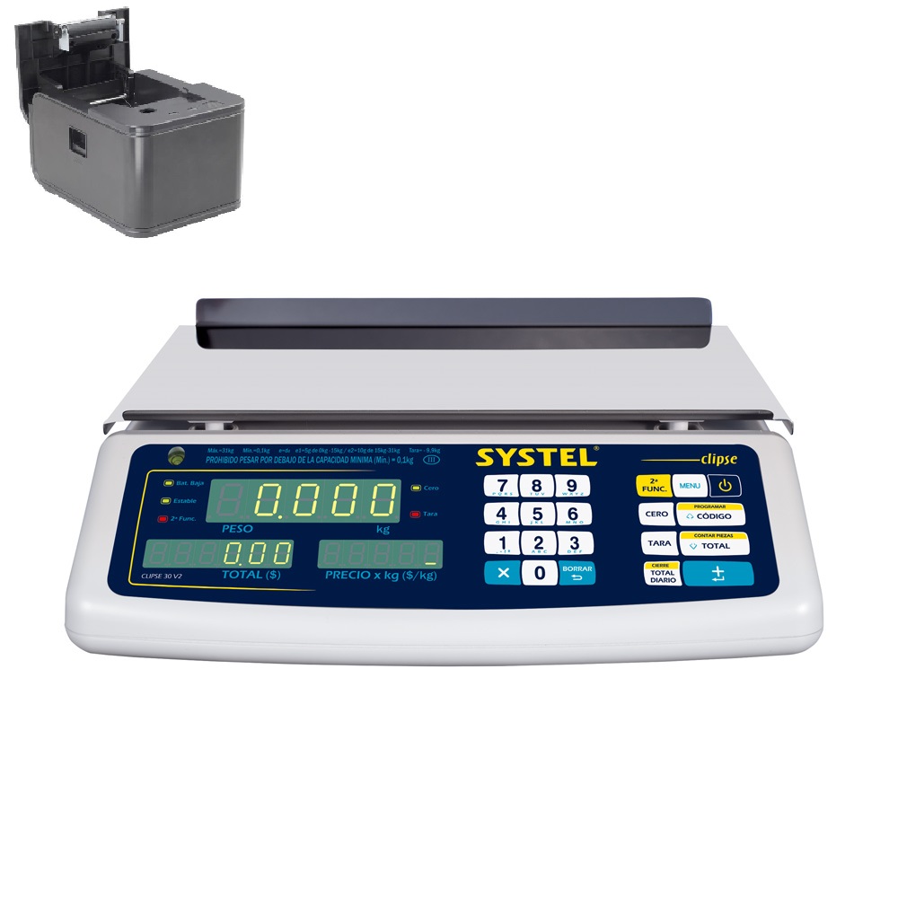 BASCULA REGARGABLE CON FUNCION DE CAJA REGISTRADORA DE 31Kg / 5g