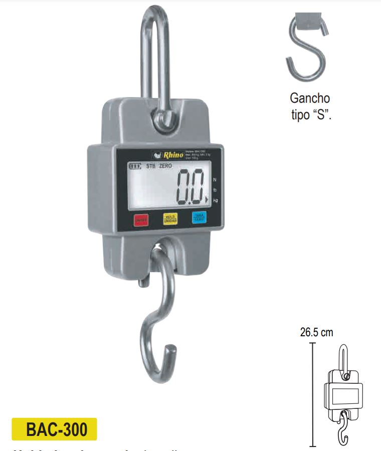 BASCULA COLGANTE ELECTRONICA, CAPACIDAD 300Kg. / 100g.