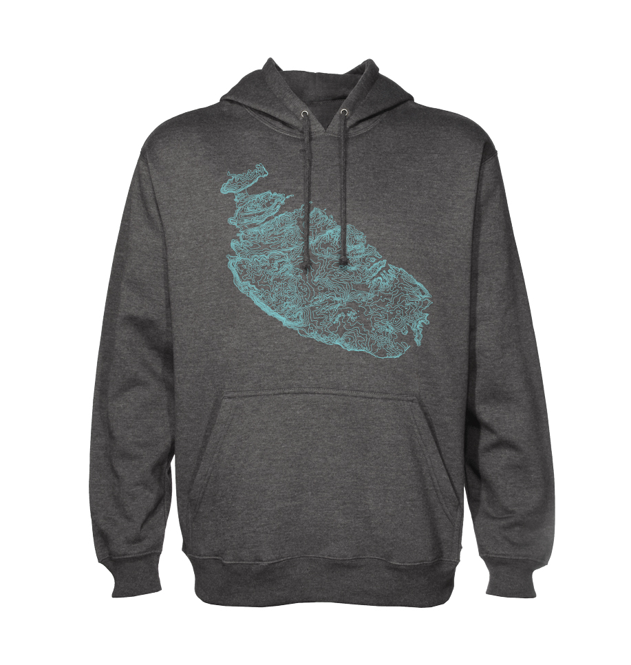 Malta Topography Unisex Hoodie Charcoal/Seafoam Malta Souvenirs
