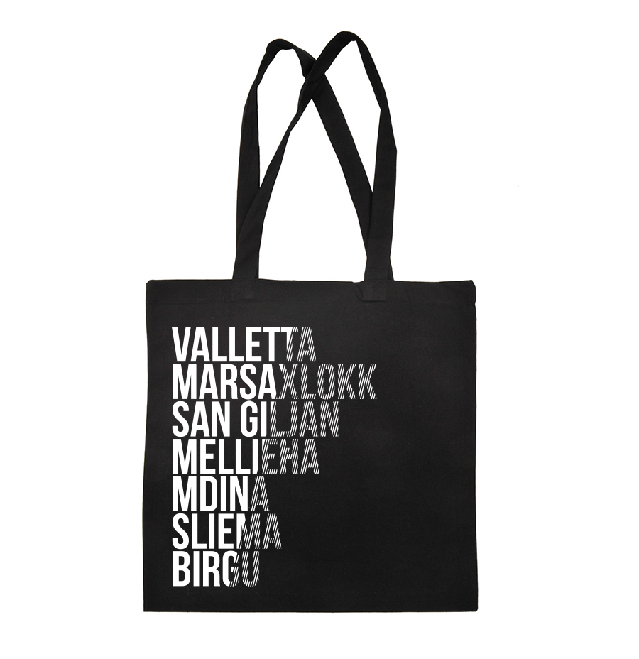 Malta Cities Tote Bag Black/White Malta Souvenirs Worldwide Shipping