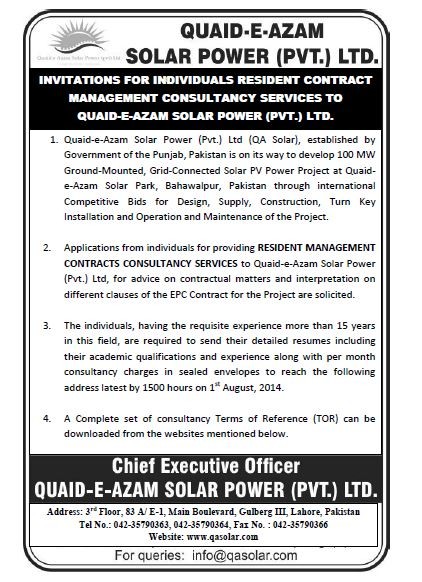 Invitations for Individual Resident Management Contract Consultancy Services