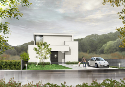 岡山県に建設の住宅外観CGパース