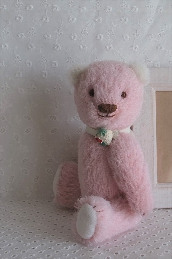 サーモンピンク うさぎ ストレートモヘア テディベア 玩具