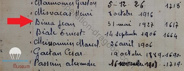 Extarit du document original 1944 de la liste des résistant de la ville des Arcs sur Argens.