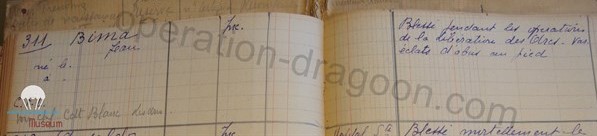 Document original , registre des blessés et tués département du Var durant les combats de libération.
