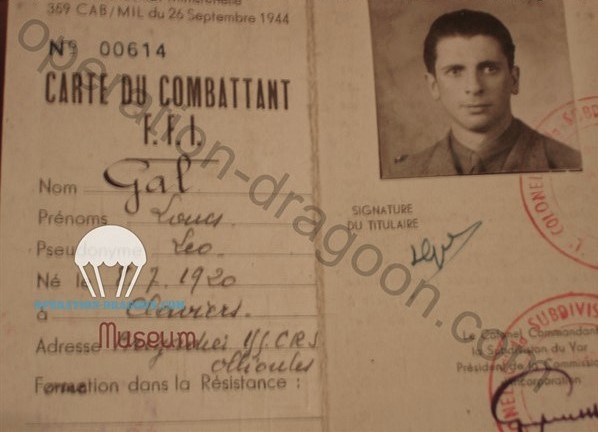Carte de résistant de Louis GAL alias "Léo" dans la résistance.