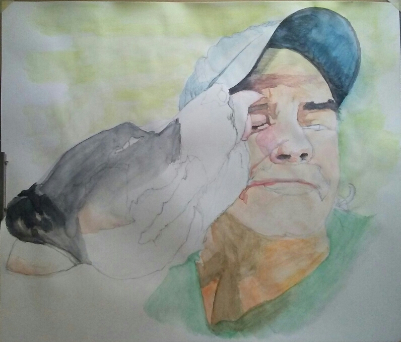 Portrait of Rick & Kane progression of painting in Watercolor...