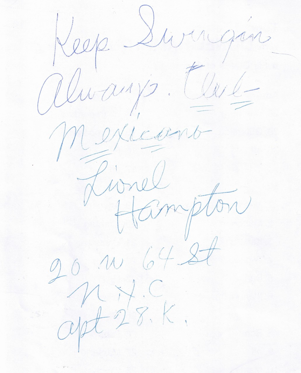 Signatur von Lionel Hampton bei einem Besuch von Adi im Brucknerhaus Linz