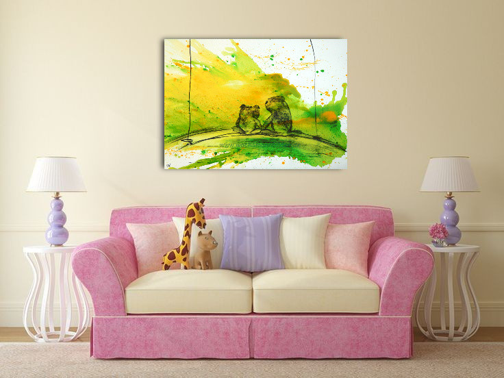 Frösche auf leinwand. Malerei kunst abstrakt figurativ