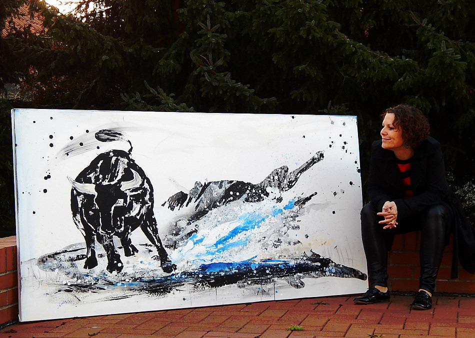 Stierbild gemalt als Auftrag