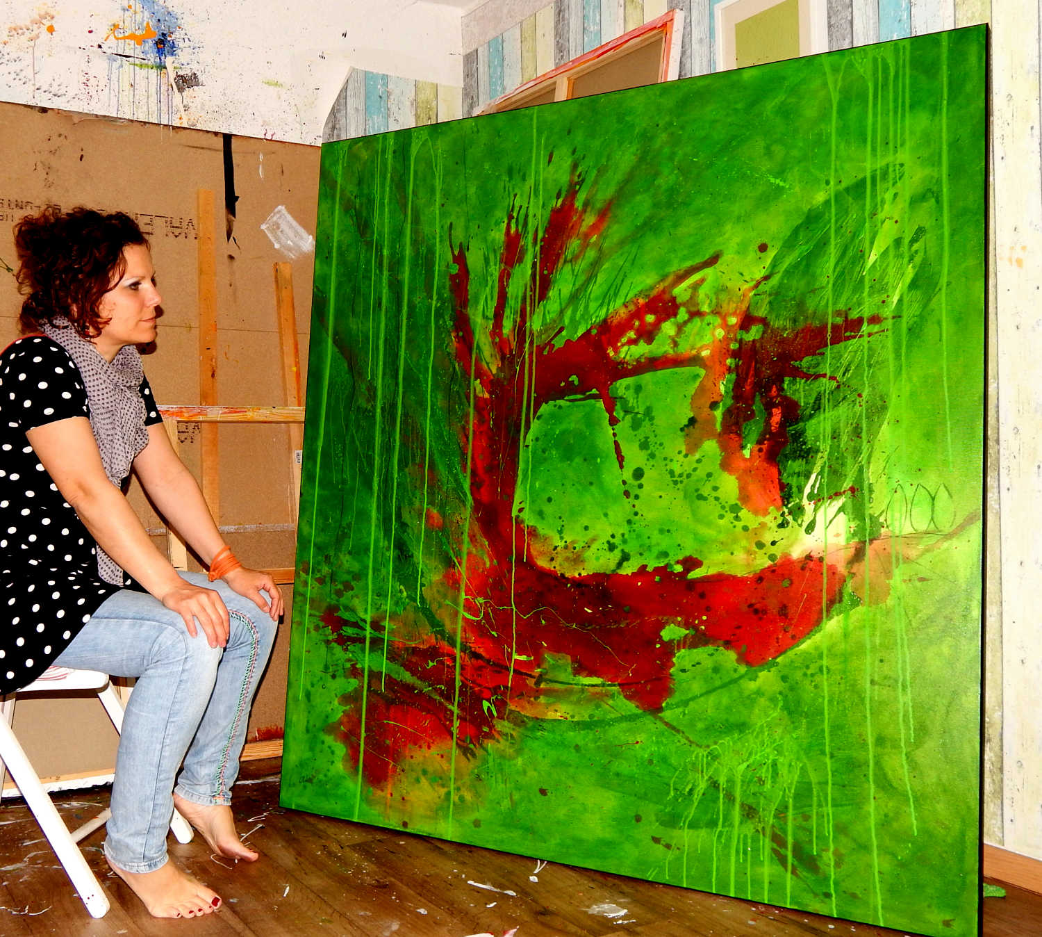 grünes abstraktes Gemälde in groß