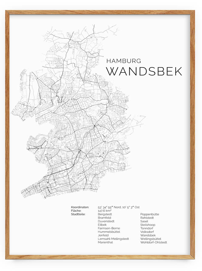 Hamburg Wandsbek Karte als Poster Map - SKANEMARIE