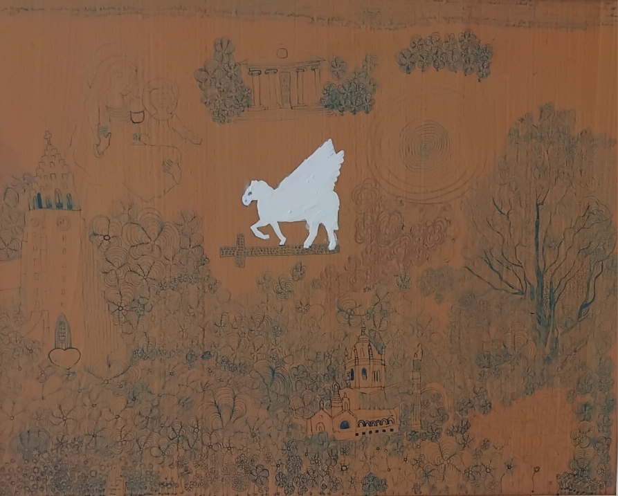 Pegasus, 39x49 cm, mixed media, Iceland, 2024