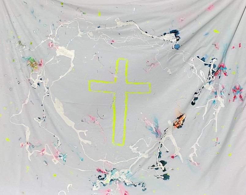 Jesus Kross, 200x250cm, mixed media, Iceland, 2025