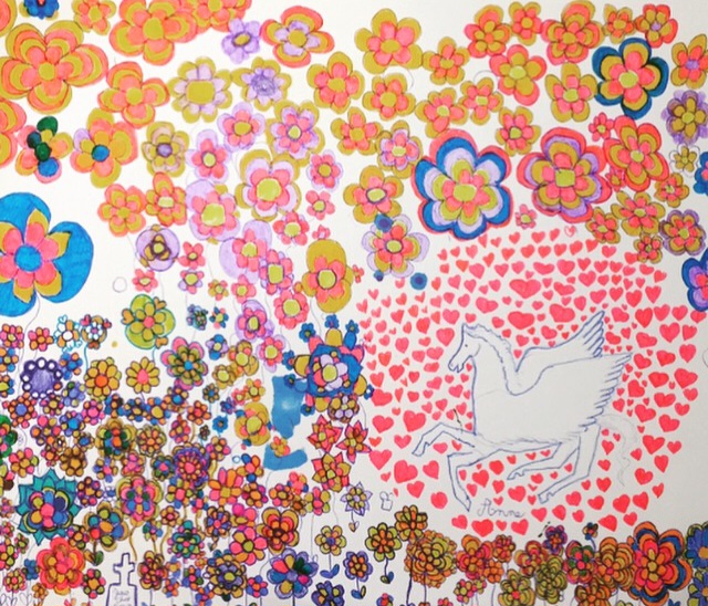 Pegasus flying in the Holly Land, marker on paper, 21x29.5 cm, Iceland, 2024