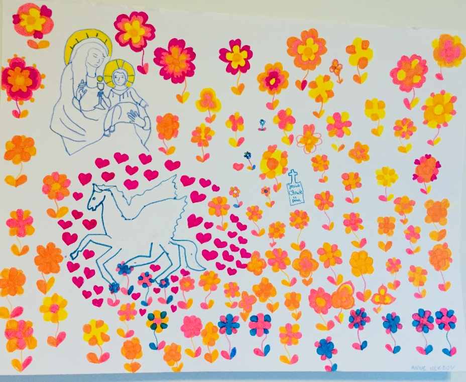 Pegasus flying in the Holly Land, 21x29.5 cm, marker on paper, Iceland, 2024