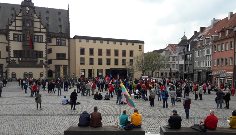01. Mai 2021 DGB und LBH-Mitglieder auf der 1.-Mai-Veranstaltung in Schweinfurt; Foto: Privat