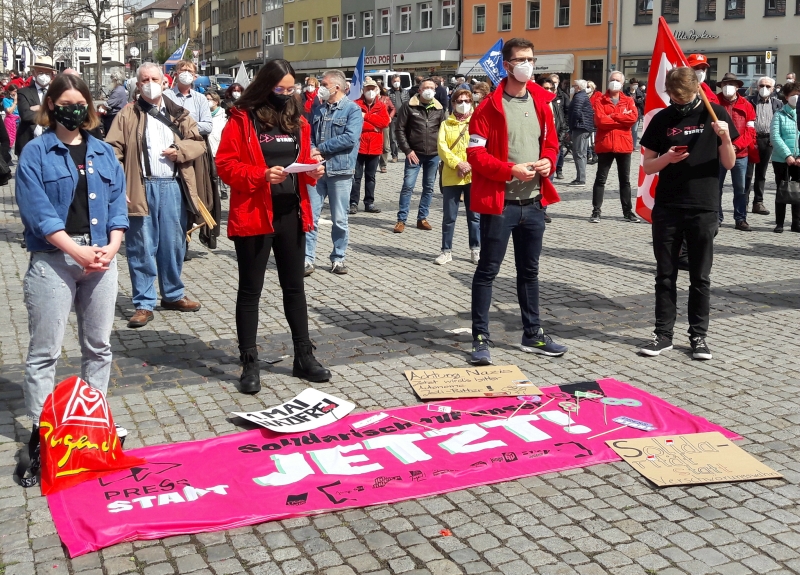 01. Mai 2021 DGB und LBH-Mitglieder auf der 1.-Mai-Veranstaltung in Schweinfurt; Foto: Privat