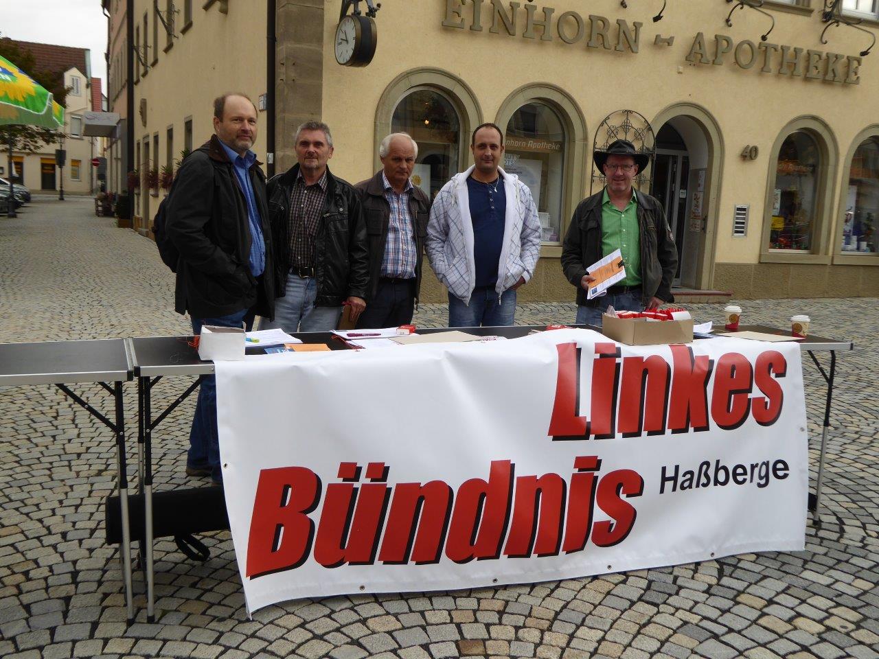 ‎30. ‎September ‎2015 Infostand zur Anti-TTIP-Aktion in Haßfurt (GRÜNE, ÖDP, DGB, LBH); Foto: Privat 