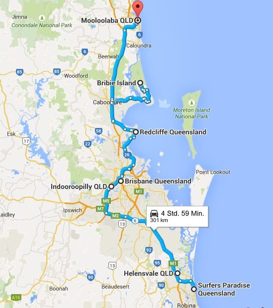 Wir haben Brisbane erreicht... (Quelle: Google Maps)