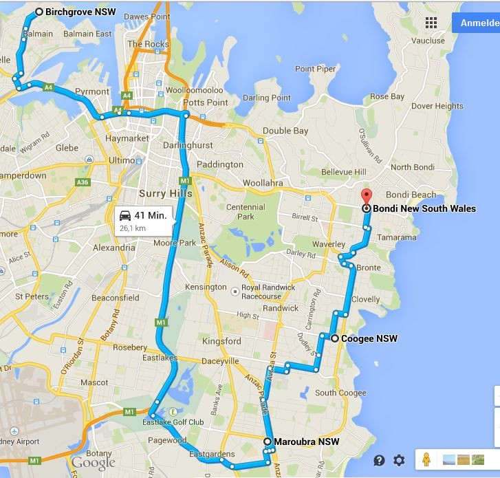 Die erste Zeit in Sydney: Route 1 - 01.04.2015 bis 07.04.2015