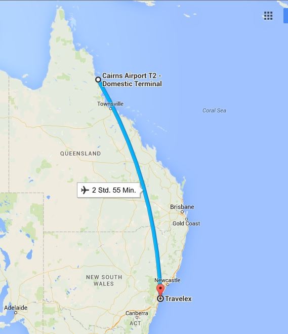Unser Inlandflug... (Quelle: Google Maps)