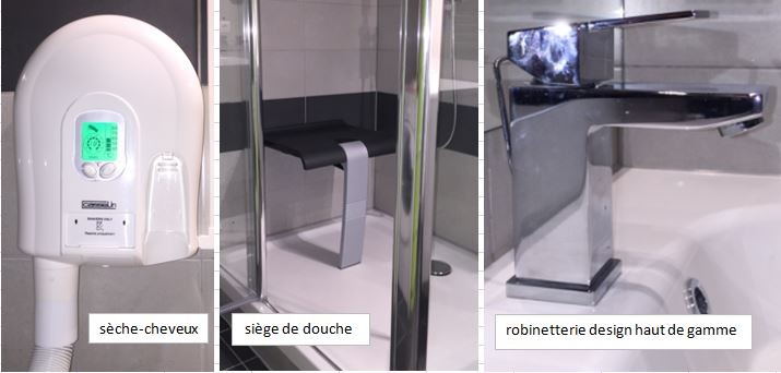 Sèche-cheveux "hôtellerie", Siège de douche design et sécurité, Robinetterie GROHE