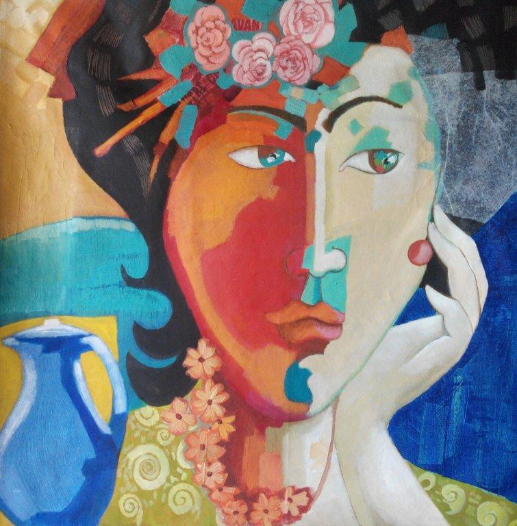 femme à la cruche  98 sur 98 acrylique