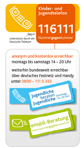Online-Beratung: Per Mail oder Chat für Kinder und Jugendliche. Anonym und kostenlos. Chat-Beratung mittwochs und donnerstags von 14-18 Uhr. Bei der Mail-Beratung kannst Du uns jeden Tag rund um die Uhr schreiben.