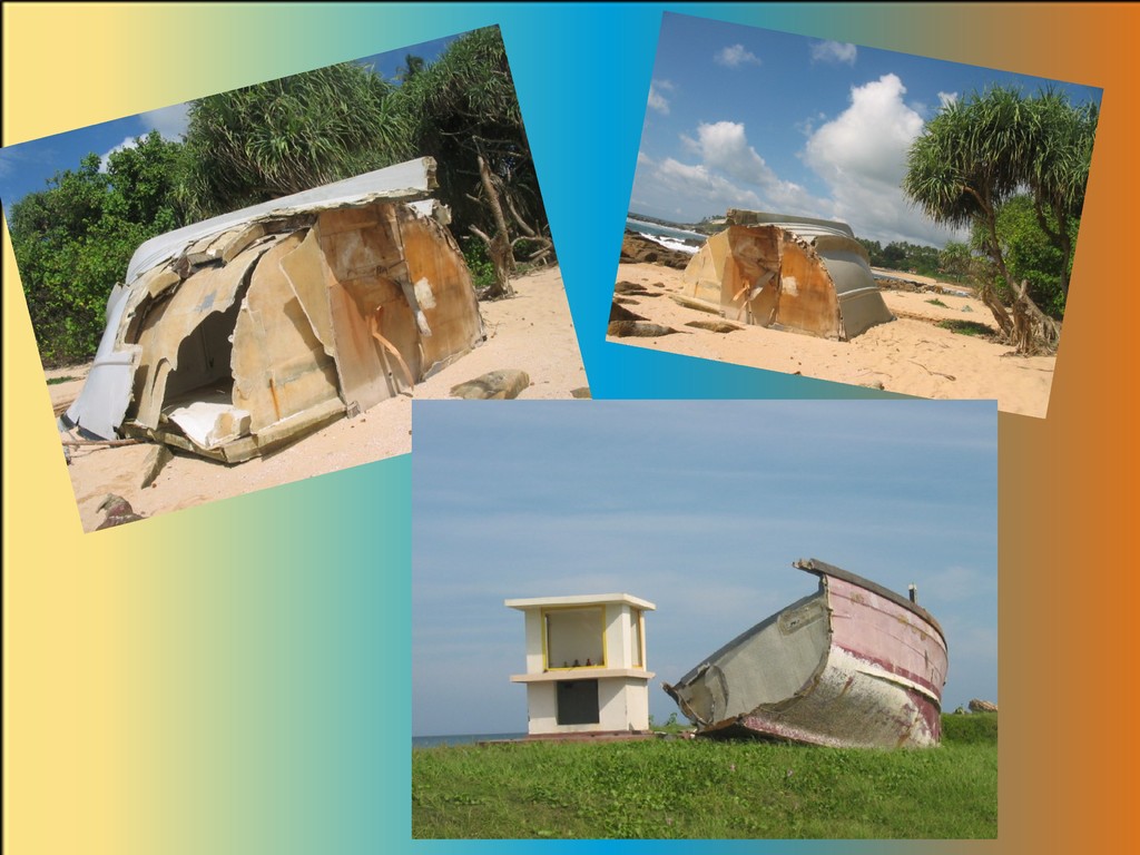 Coques de bateaux en vrac sur les plages