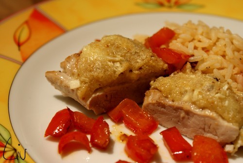 überbackenes Schweinefilet mit Paprikagemüse