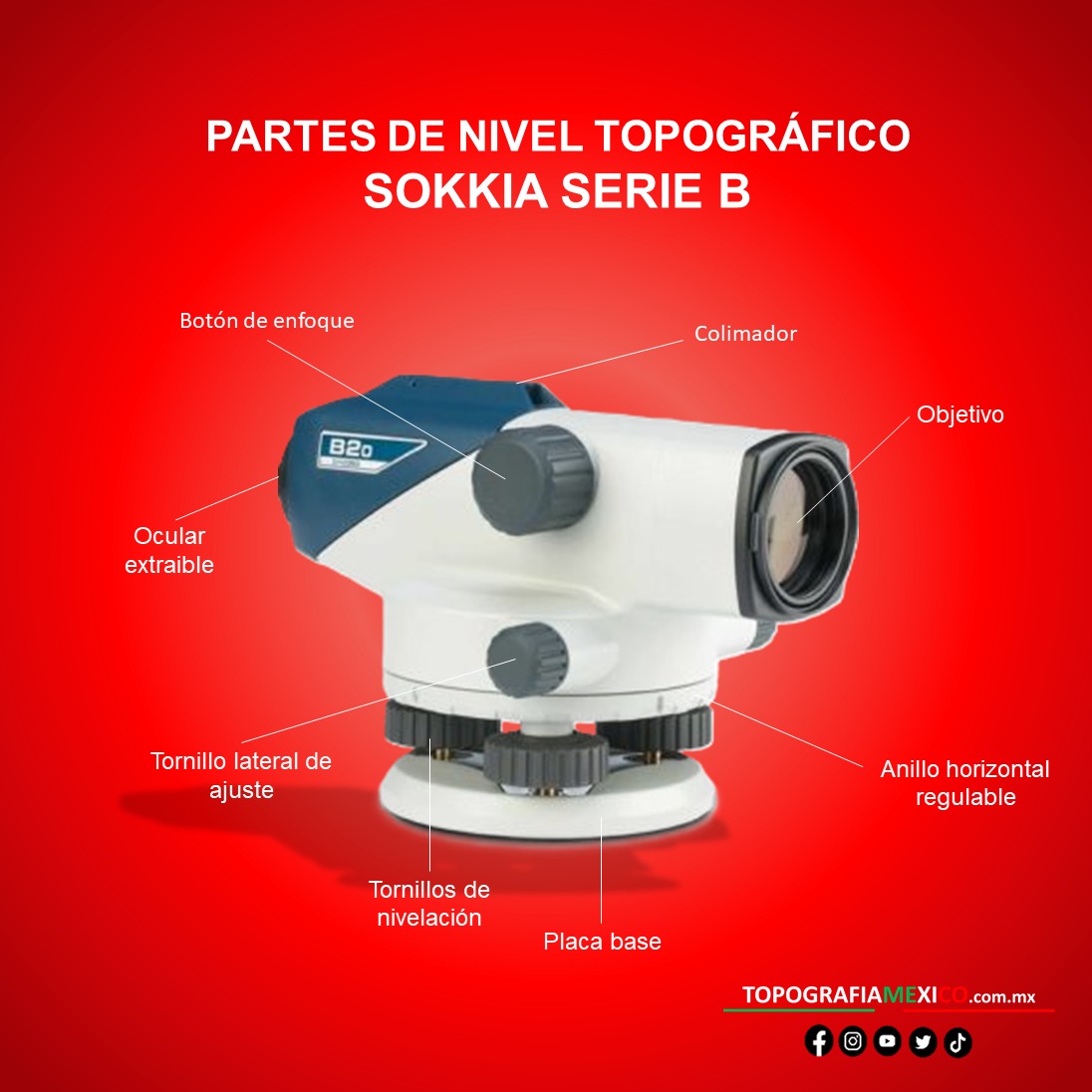 Conoce las partes del nivel topográfico Serie B de SOKKIA