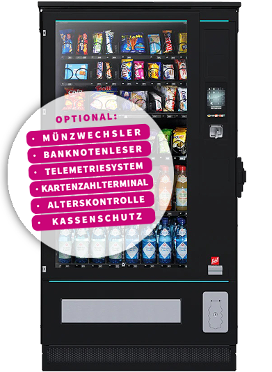 SiLine-Outdoor Snackautomat / optional mit: Münzwechsler, Banknotenleser, Alterskontrolle, Telemetrie Kartenzahlterminal, unterschiedliche Layouts wählbar
