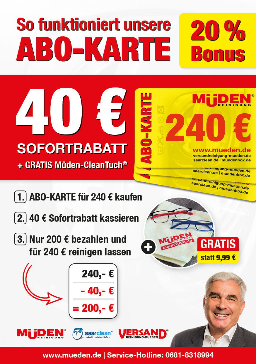 Versandreinigungmueden.de Flyer Abokarte mit Bonus € 40
