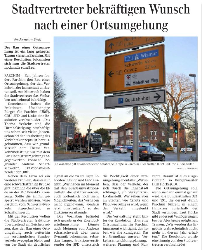 UBfP geht in Sachen Ortsumgehung voran