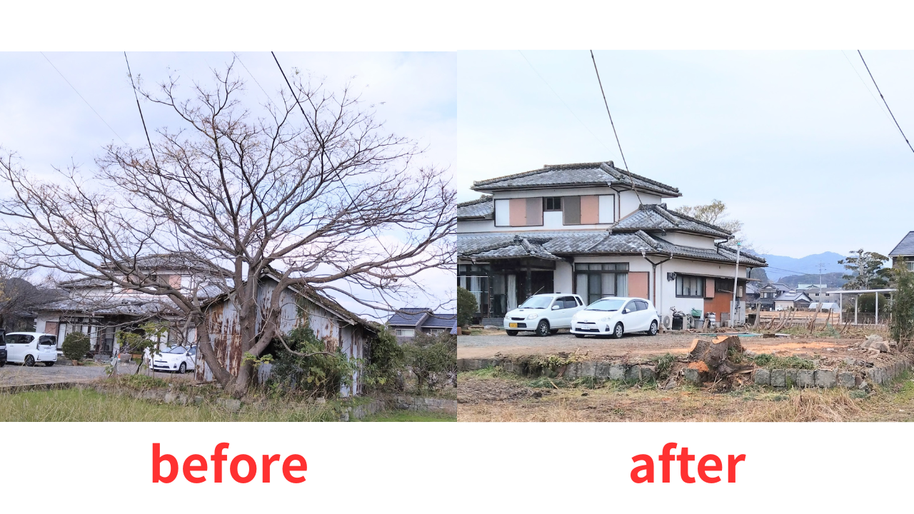 塩田町で木の伐採と小屋の解体