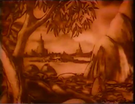 "Cinemagig", ein Rotfilter der schlecht gemalte Mattepaintings übertüncht