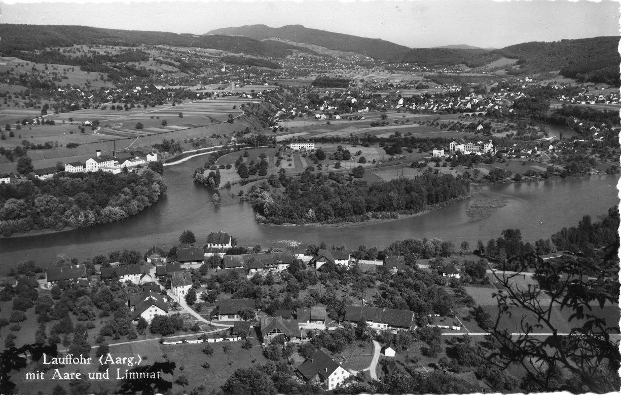 ca. 1945 - Blick auf Lauffohr vom Brugger Berg aus (Quelle: Sammlung Titus J. Meier, Brugg)