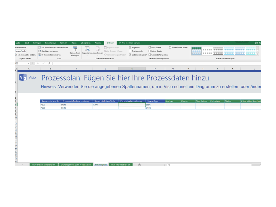 6. PROZESS DATEN  INS VORHANDENE TABELLENFORMAT EINGEBEN  & INS VISIO EXPORTIEREN.....