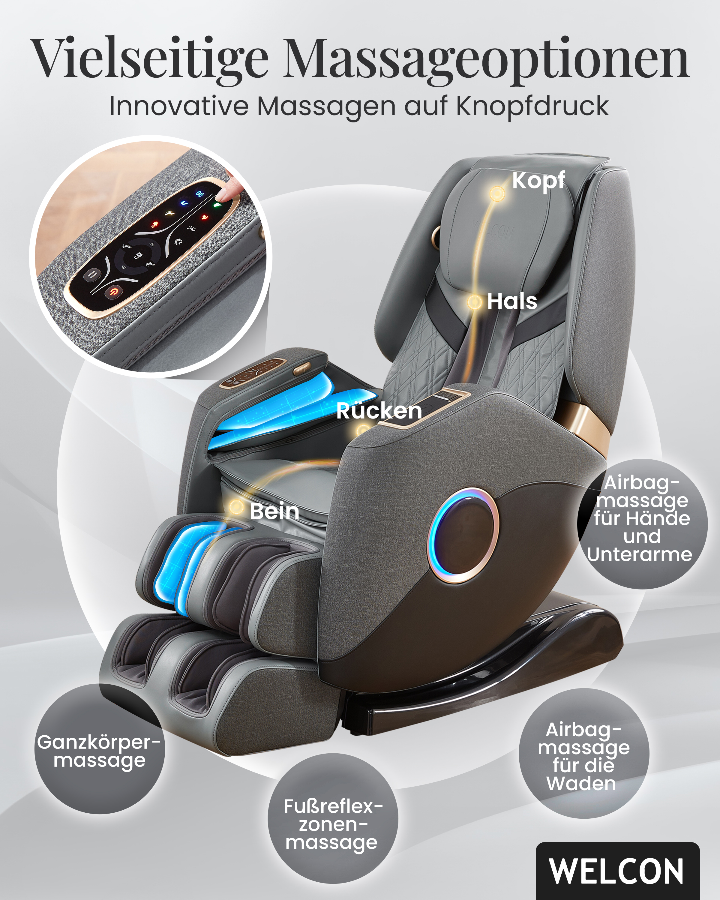 Alle unsere Massagesessel sind mit einer einzigartigen Kombination aus innovativen Technologien und bequemen Polsterungen ausgestattet, die Ihnen ein unvergleichliches Massageerlebnis bieten