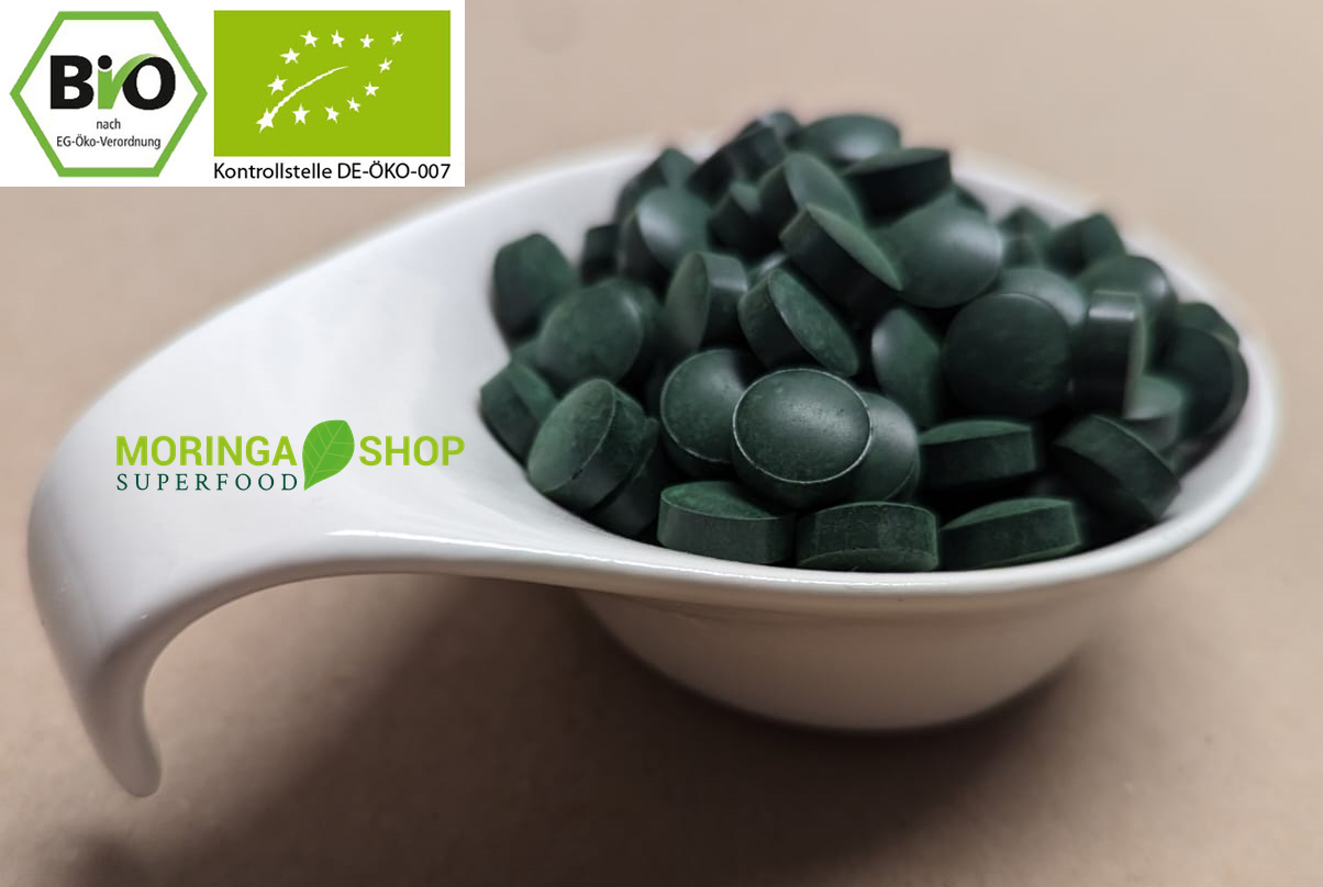 Bio Spirulina Tabletten / Pulver Mikroalge Moringa Familienbetrieb