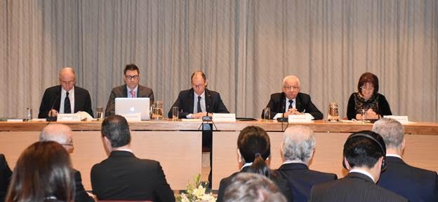 L-R: HE Ambassador Judge Emeritus H Türk, Prof J Kraska, Prof P Gautier, Dr A Behnam and Panel Moderator, HE Prof S Borg. Photo Credit: Ministry for Foreign Affairs and Trade Promotion, Government of Malta