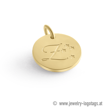 Jewelry tag with engraved logo.