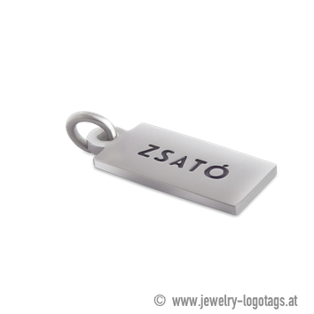 Plaque logo personnalisée carrée, argent brillant, acier inoxydable, pour bijoux.