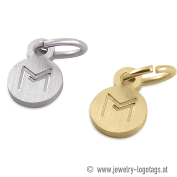 Plaque logo pour bijoux, argent mat, acier inoxydable, pour colliers et bracelets.