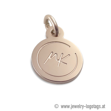 Metal tag rose gold for jewelry, individual logo.